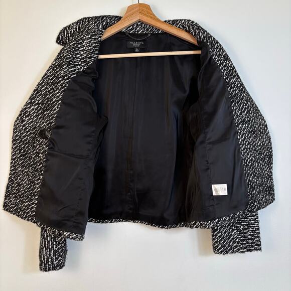 Talbots Double Breasted Tweed Wool Blend Jacket Size 10 Petite Black White - Picture 6 of 9